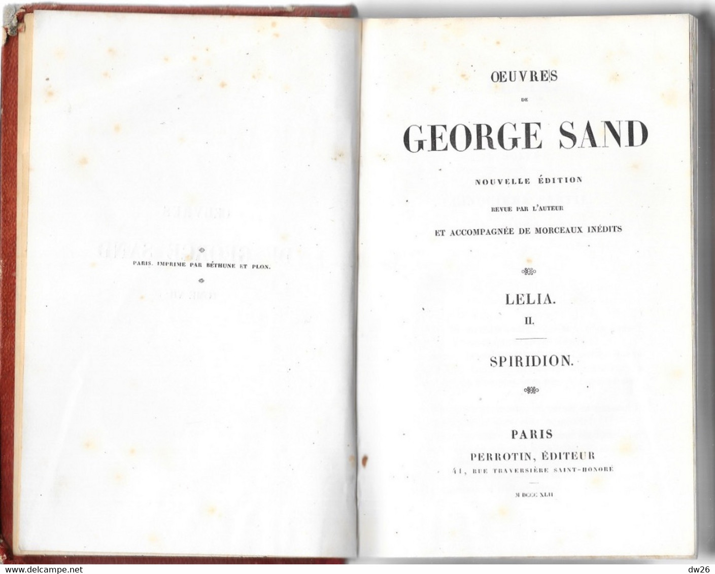 George Sand: Lélia Et Spiridion En 2 Volumes (tome 6 Et 7) 1842 - Nouvelle Edition Perrotin, Paris (Morceaux Inédits) - 1801-1900