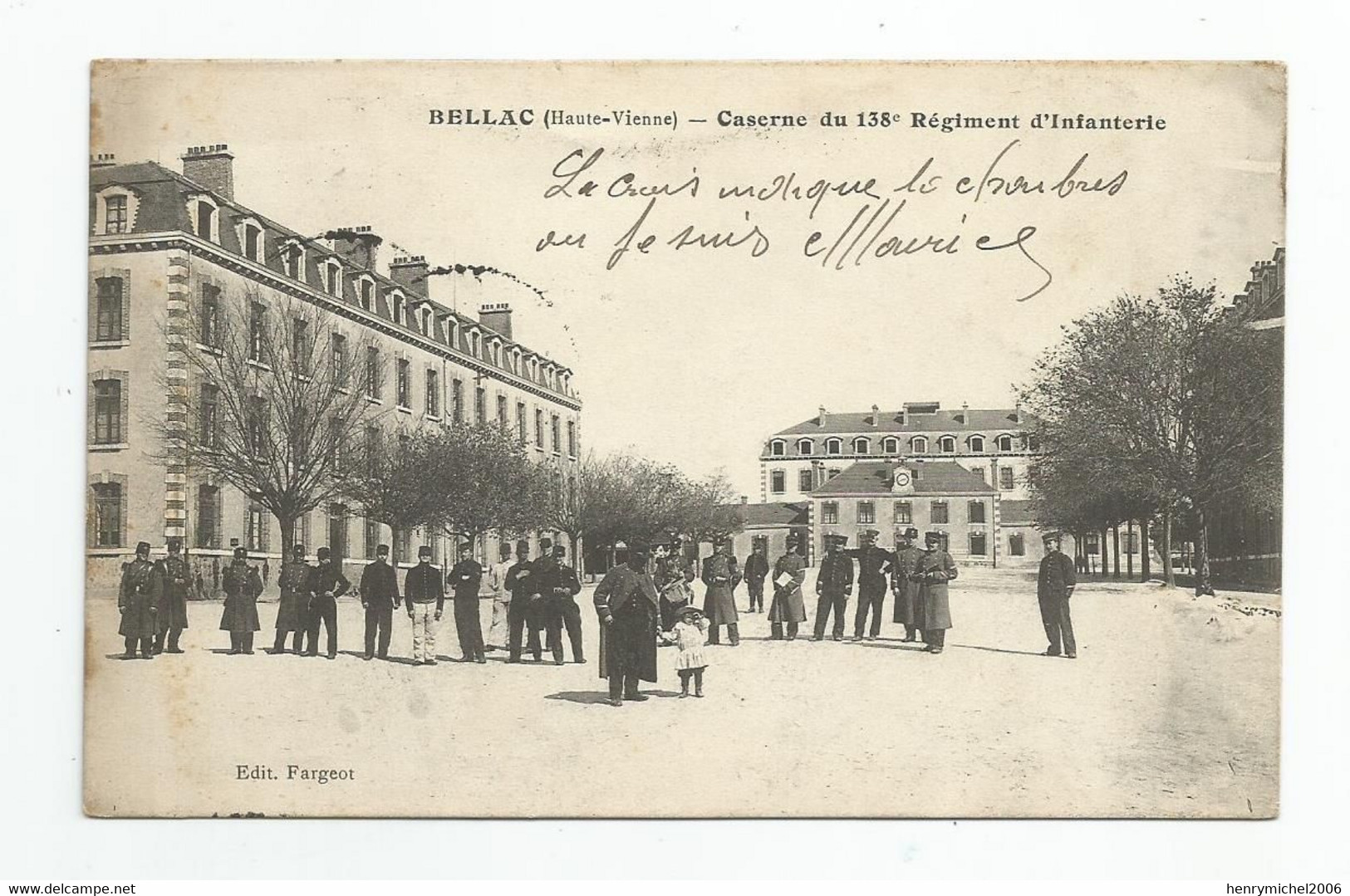 Marcophilie Bellac 86 Haute Vienne Caserne Du 138e Ri Cachet Militaire 1914 Commandant De La Place - Guerre De 1914-18