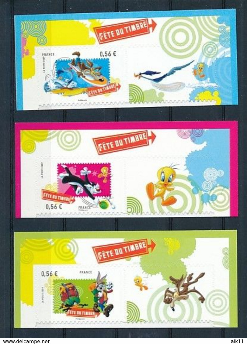 France 2009 - 271-272-273 Timbres Adhésifs Looney Tunes Avec Vignette Provenant Des Feuillets - Neuf - Other & Unclassified