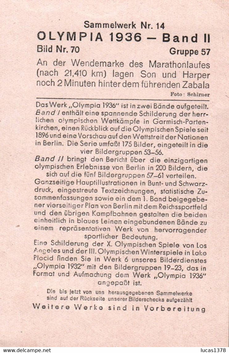 SAMMELWERK NR. 14 OLYMPIA 1936 BAND II BILD NR. 70 / MARATHONLAUFES - Sonstige & Ohne Zuordnung