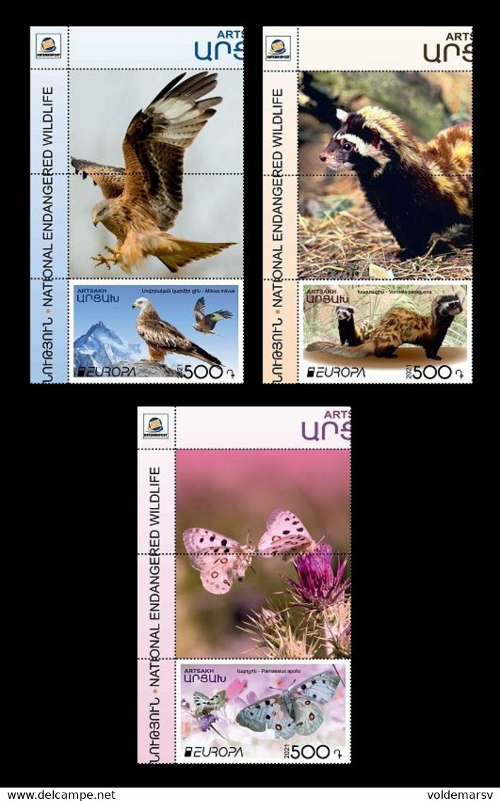 Armenia (Nagorno-Karabakh) 2021 Mih. 231/33 Europa. Fauna. National Endangered Wildlife (with Labels) MNH ** - Arménie