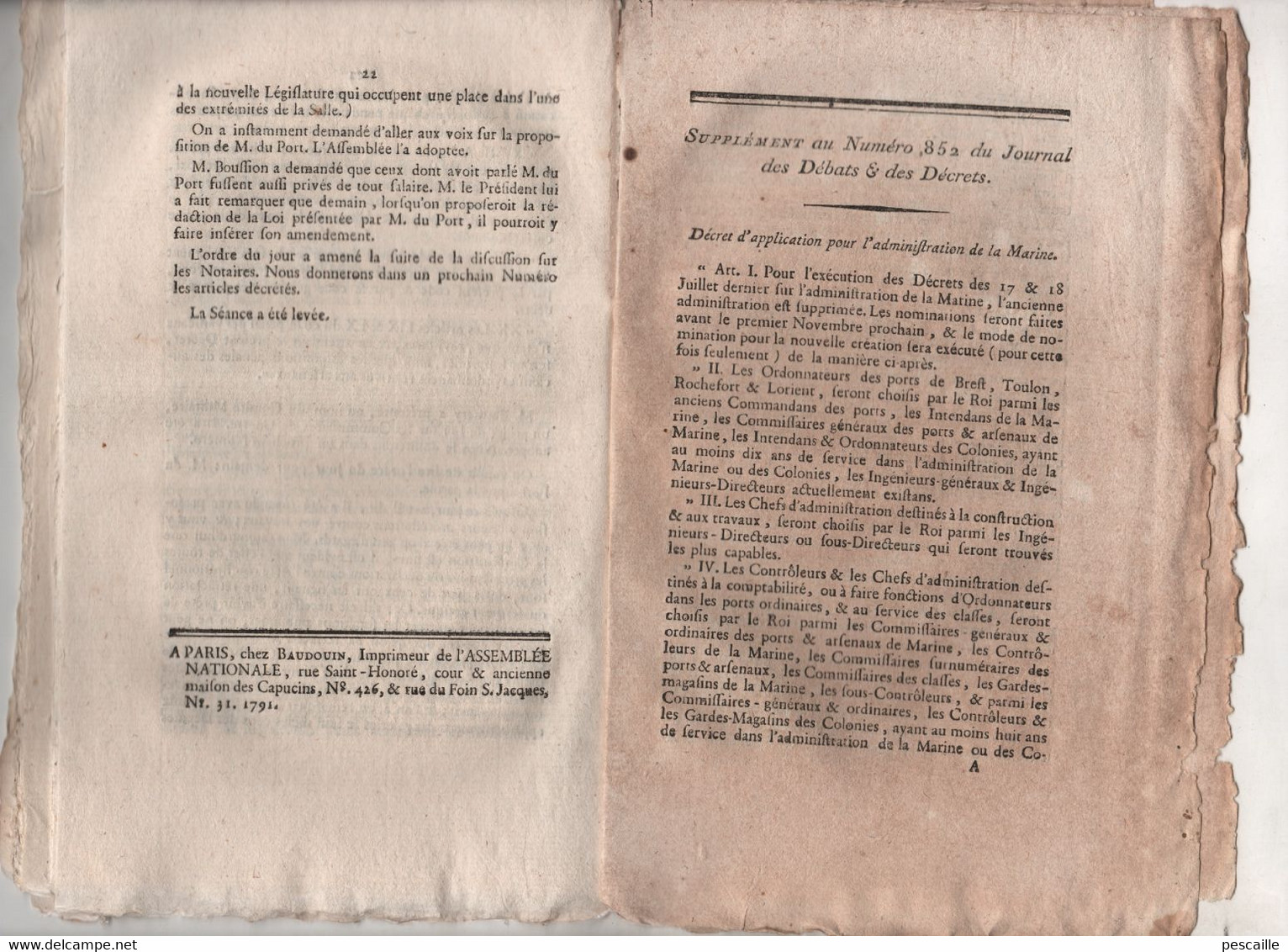 REVOLUTION FRANCAISE JOURNAL DES DEBATS 20 09 1791 - GARDE NATIONALE JAUGE - COUR MARTIALE MARITIME - MARINE - Periódicos - Antes 1800