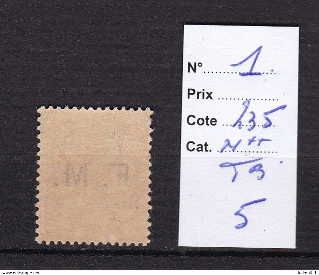 FRANCE FRANCHISE MILITAIRE N°1-N**TB-COTE:235 EUROS-VOIR SCAN RECTO/VERSO-R008 - War Stamps