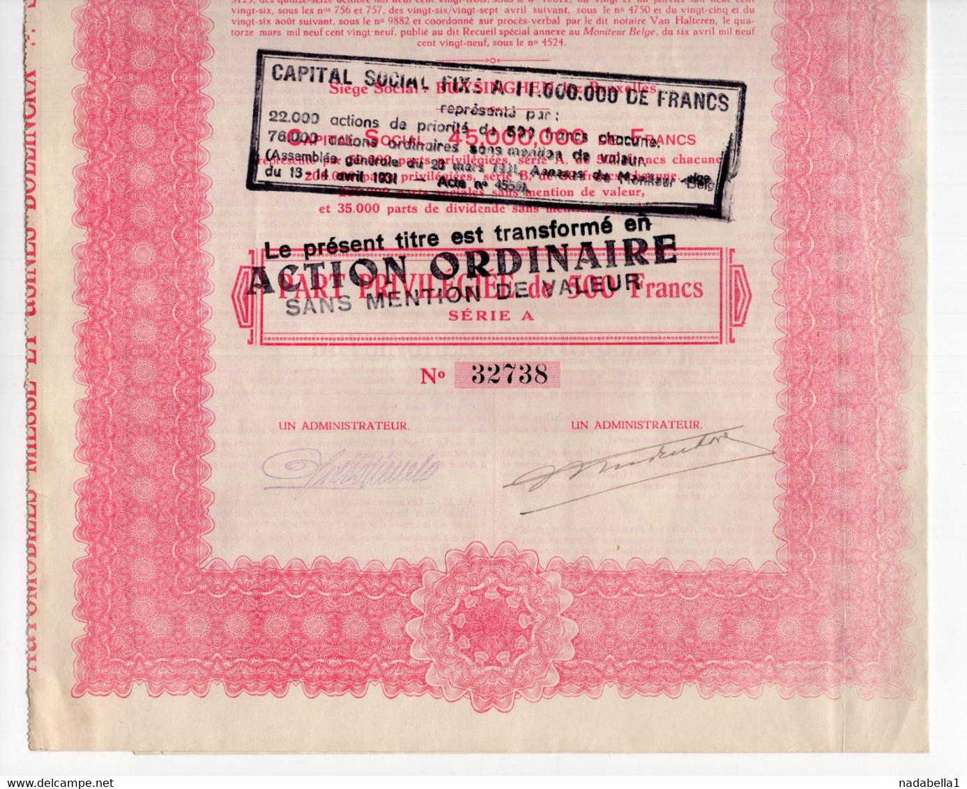 1931?  BELGIUM,BRUSSELS,AUTOMOBILES MIESSE, CAR SHOW, 500 FRANCS SHARE CERTIFICATE - Automobilismo