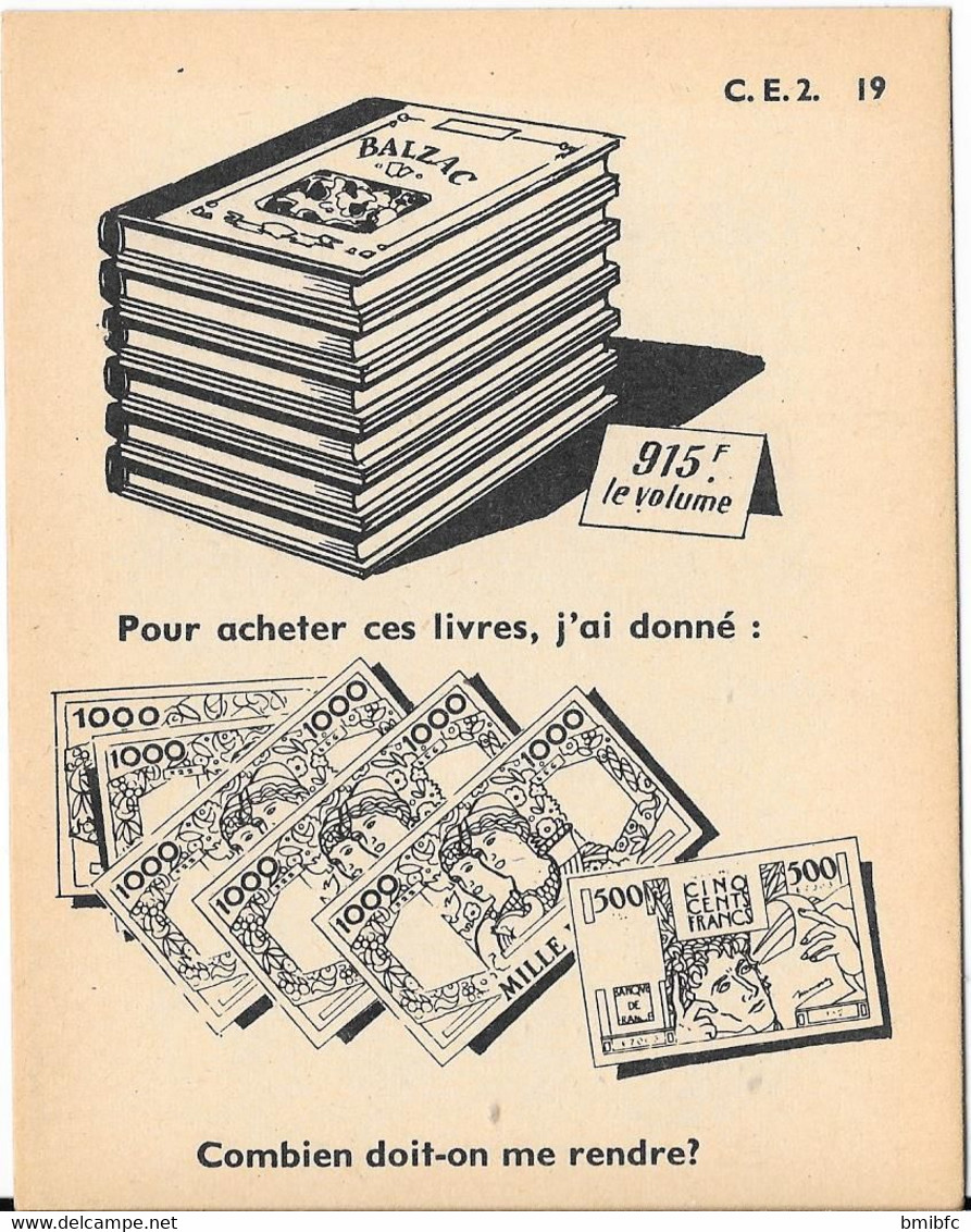 Fiche Cartonnée Thème Mathématiques - Calcul - C.E.2 -  Combien Doit-on Me Rendre ? - Fichas Didácticas