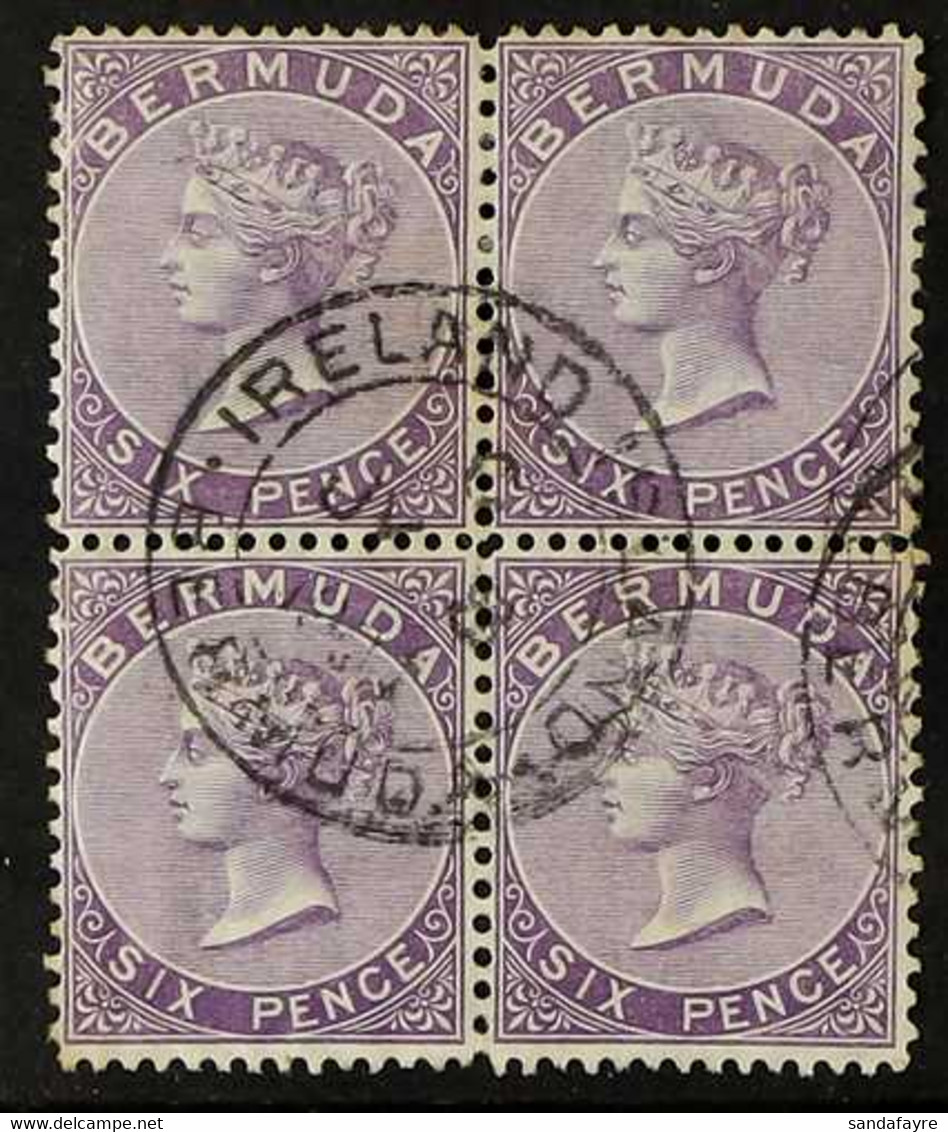 1865-1903 6d Bright Mauve Perf 14x12½, SG 10a, Fine Used BLOCK Of 4 Cancelled By "Ireland Island" Cds's, Fresh & Scarce  - Bermuda