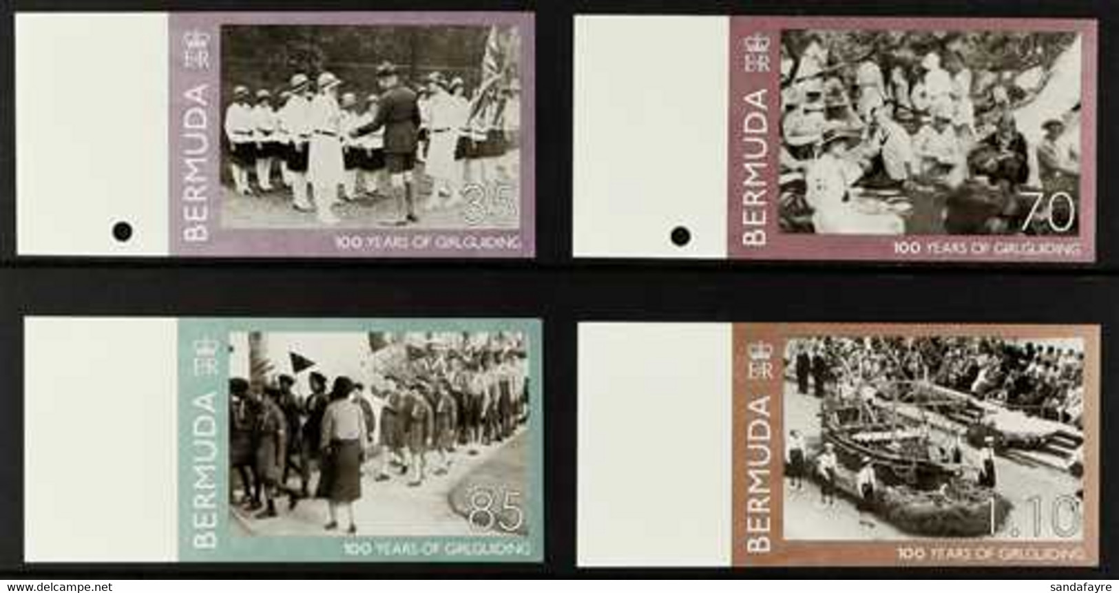 2010 IMPERF PROOFS Centenary Of Girl-guiding Set, SG 1056/59, IMPERF PROOFS On Gummed Crown Agents Wmk (Sideways) Paper, - Bermuda