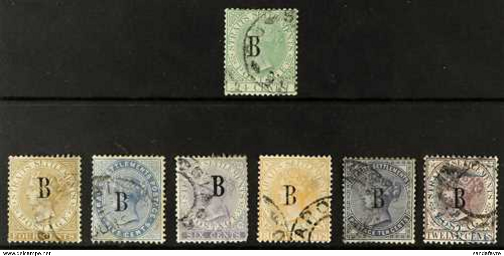 BANGKOK 1882-85 USED GROUP Of All Different Stamps With "B" Overprints, Includes 1882-85 Wmk CC 24c (SG 9) And Wmk CA 4c - Siam
