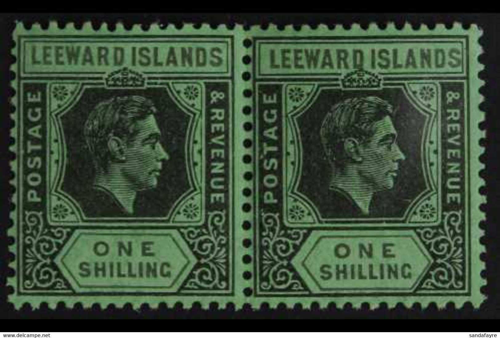 1938-51 1s Black & Grey On Emerald KGVI, SG 110bb, Never Hinged Mint Horizontal PAIR, Very Fresh. (2 Stamps) For More Im - Leeward  Islands