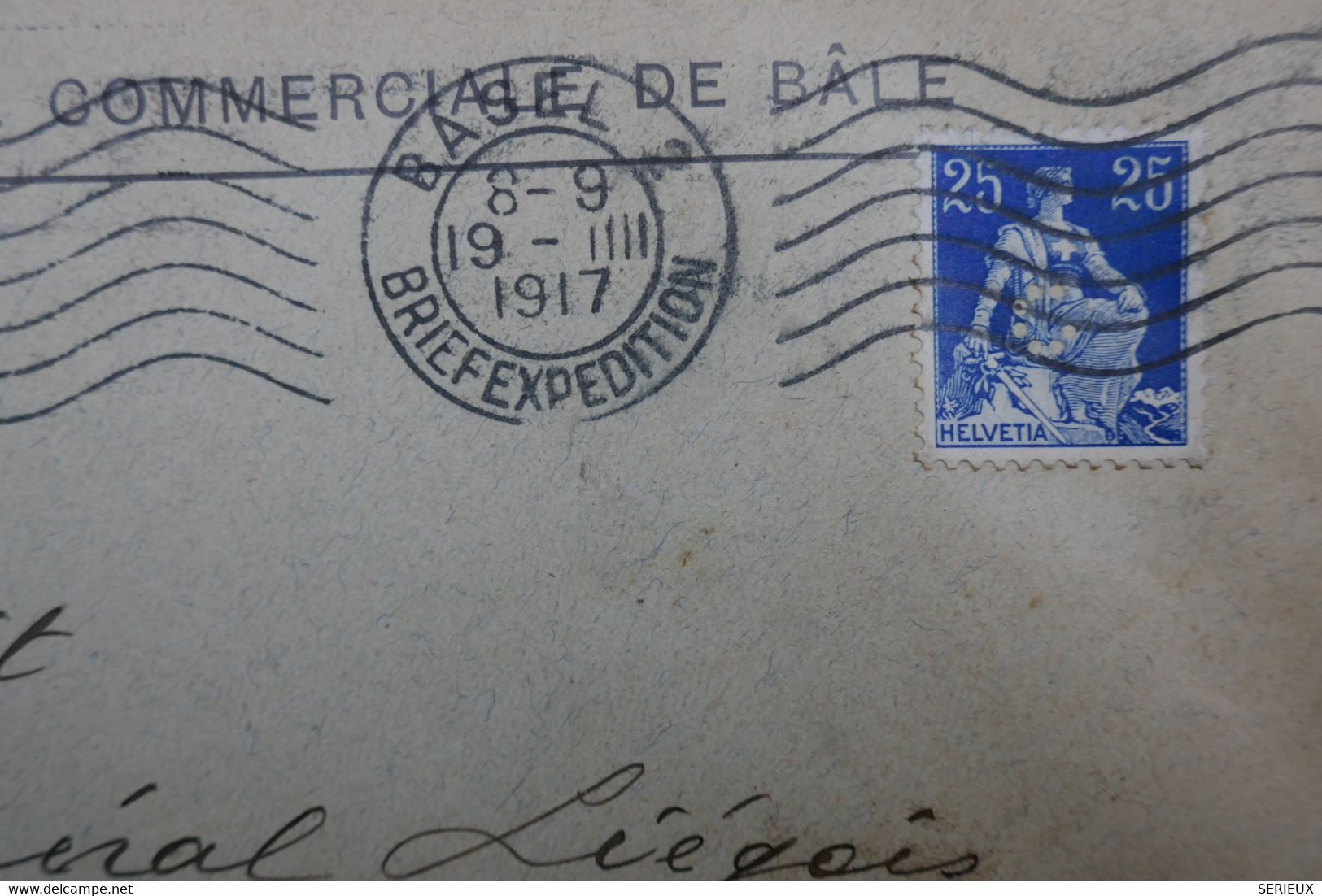 R11 SUISSE BELLE LETTRE TIMBRE PERFORATED 1917 BASEL A BRUSSSEL+ PERFORé + AFFRANCH PLAISANT - Perfin