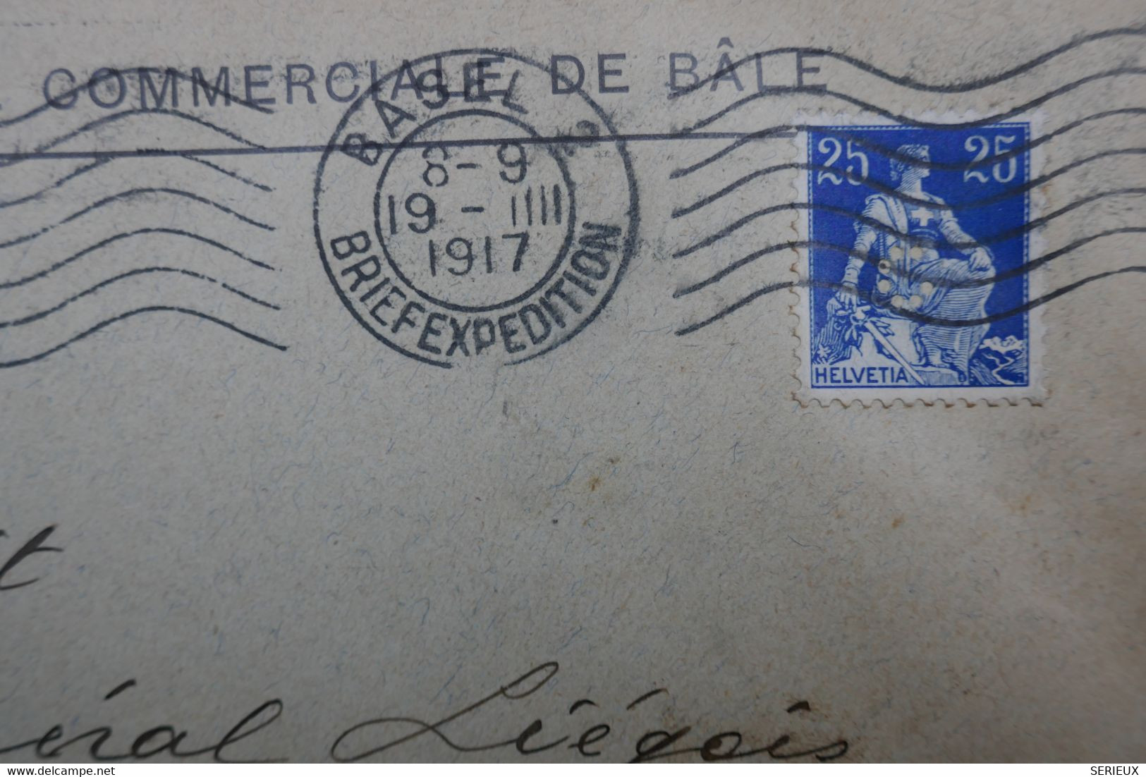 R11 SUISSE BELLE LETTRE TIMBRE PERFORATED 1917 BASEL A BRUSSSEL+ PERFORé + AFFRANCH PLAISANT - Gezähnt (perforiert)