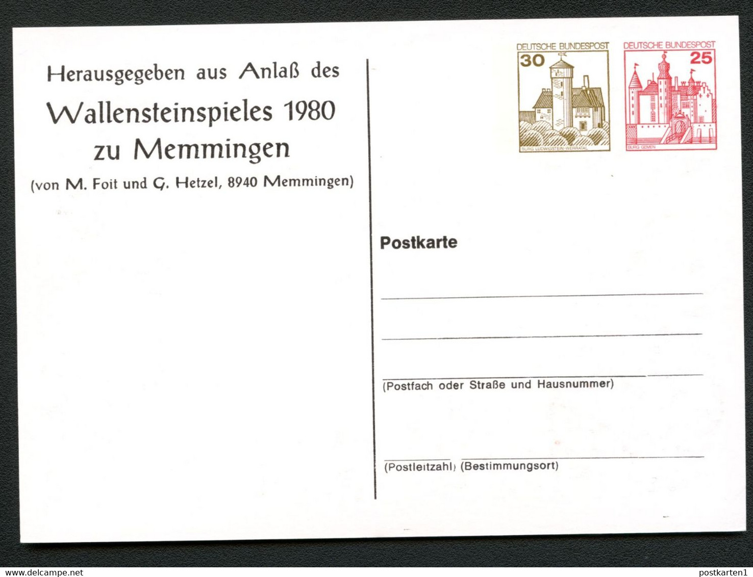 Bund PP122 C2/001 WALLENSTEINSPIEL MEMMINGEN 1980 NGK 5,00 € - Cartoline Private - Nuovi