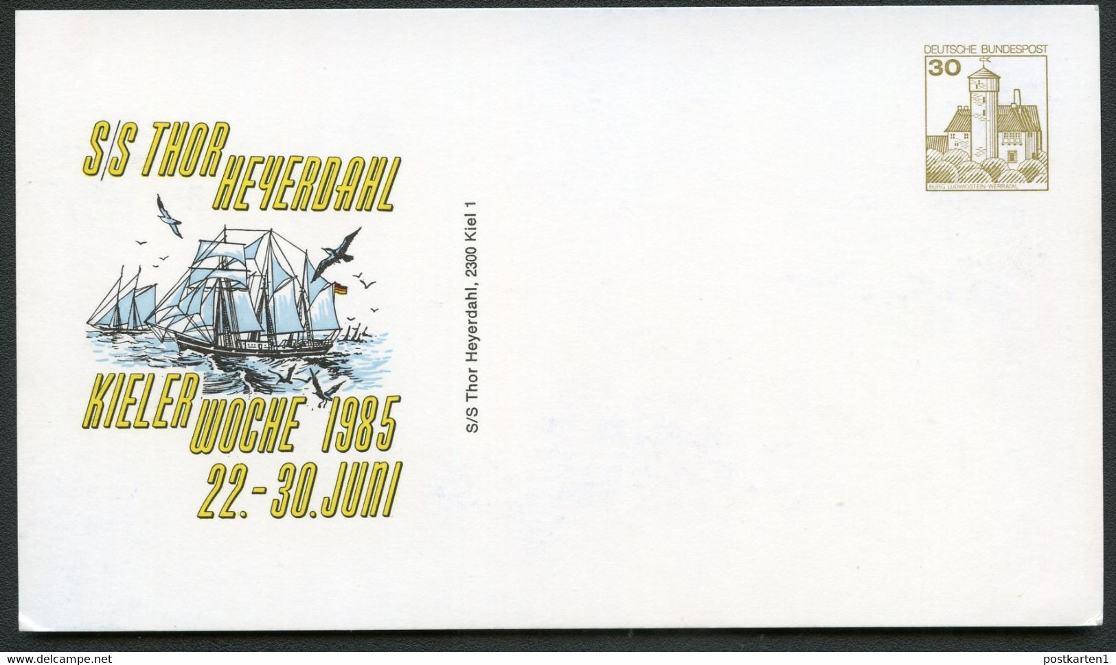 Bund PP147 D2/003 SEGELSCHIFF THOR HEYERDAHL Kiel 1985 - Privatpostkarten - Ungebraucht