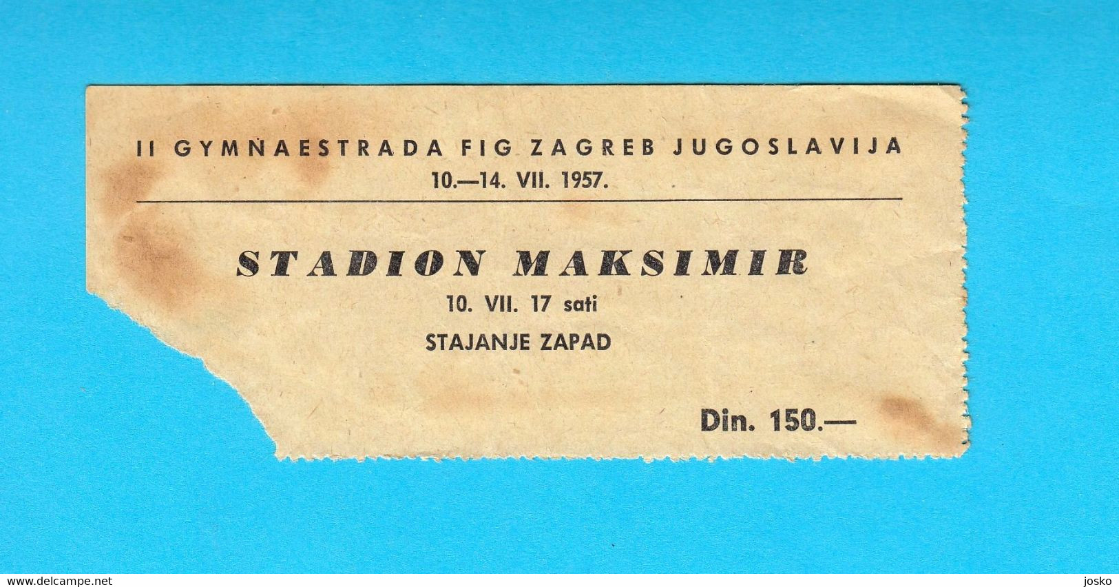 2nd WORLD GYMNAESTRADA 1957 (Zagreb-Yugoslavia) Old Ticket * Gymnastics Gymnastique Gymnastik Ginnastica Billet Gym - Gymnastique