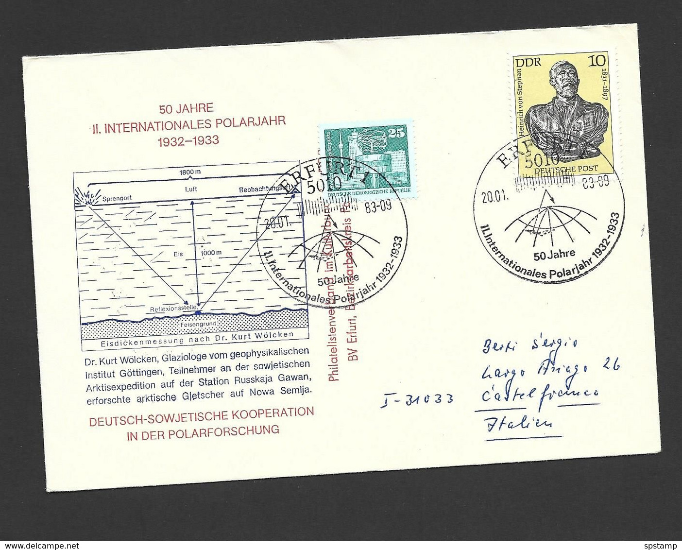 Germany DDR 1983 Polar Year Anniversary Illustrated Cover To Italy, Special Cds - Internationales Polarjahr