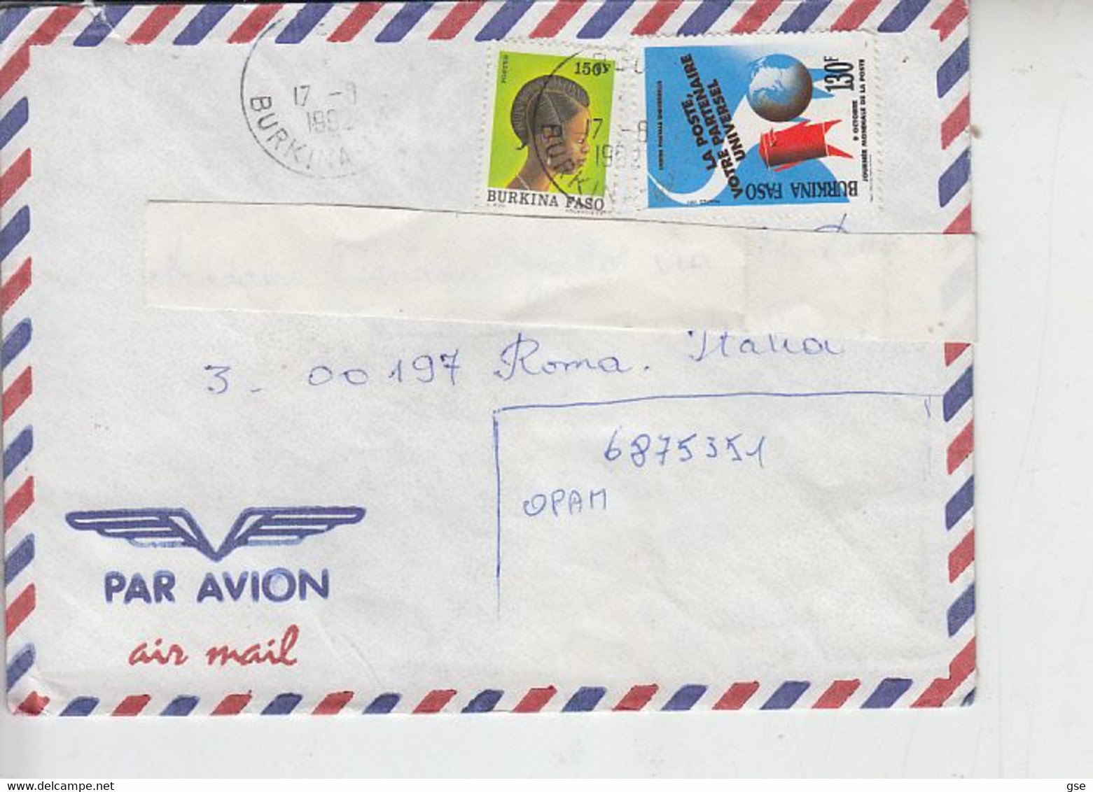 BURKINA FASO  1992 - Lettera Per Italia  - Servizi Postali - Burkina Faso (1984-...)