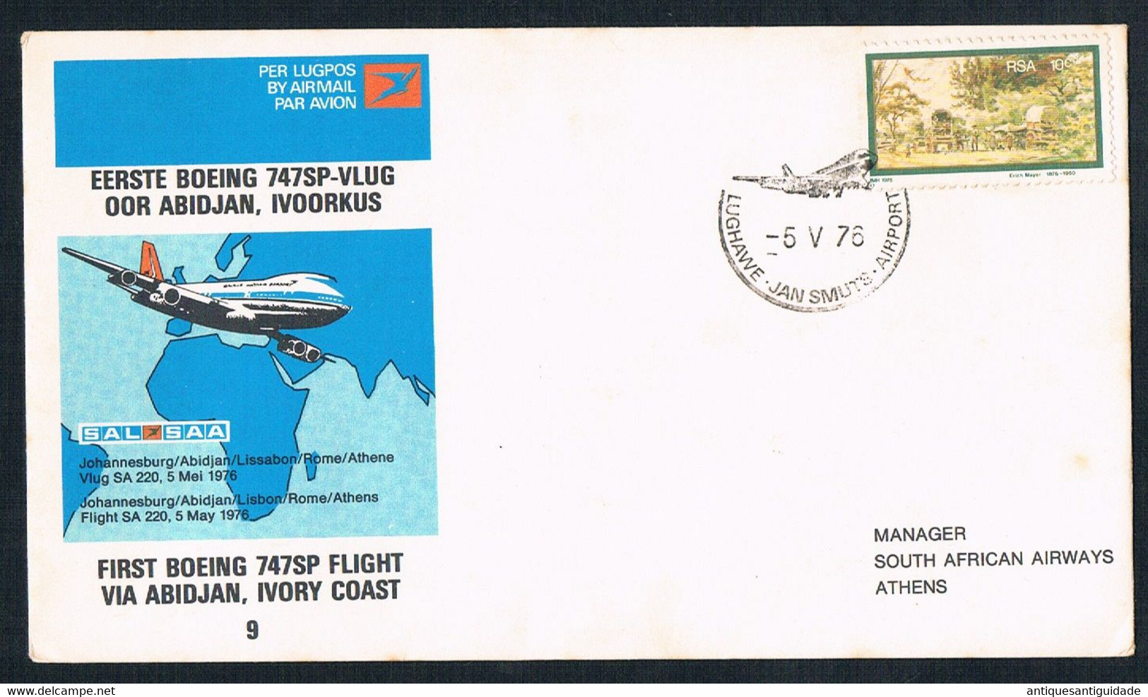 1976 - FDC - South African - Lightwave - Jan Smuts - Airport - First Boeing -  747SP - Flight Via Abidjan, Ivory Coast - Cartas & Documentos