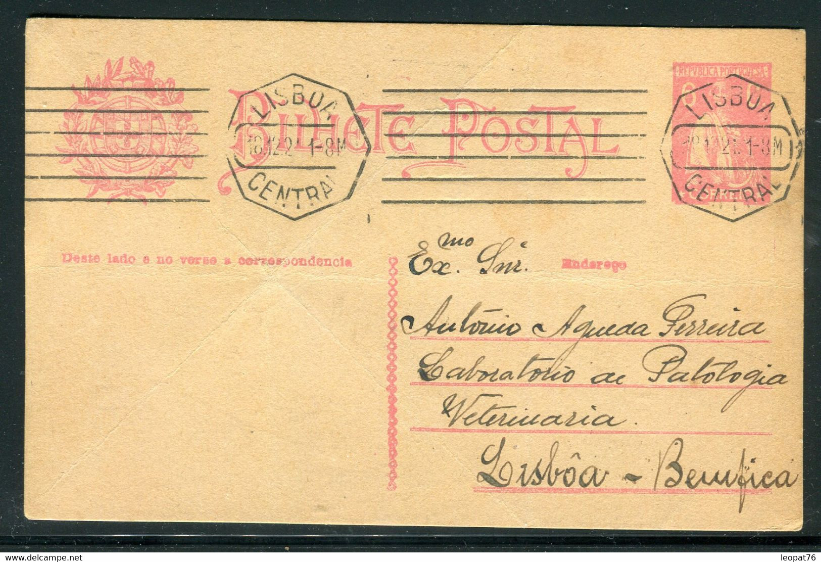 Portugal - Entier Postal De Lisbonne Pour Lisbonne En 1921  - Ref A46 - Postwaardestukken