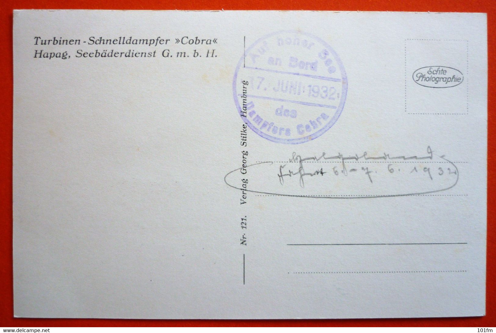TURBINEN - SCHNELLDAMPFER "COBRA" - AUF HOHER SEE 17.JUNI.1932 - Paquebots