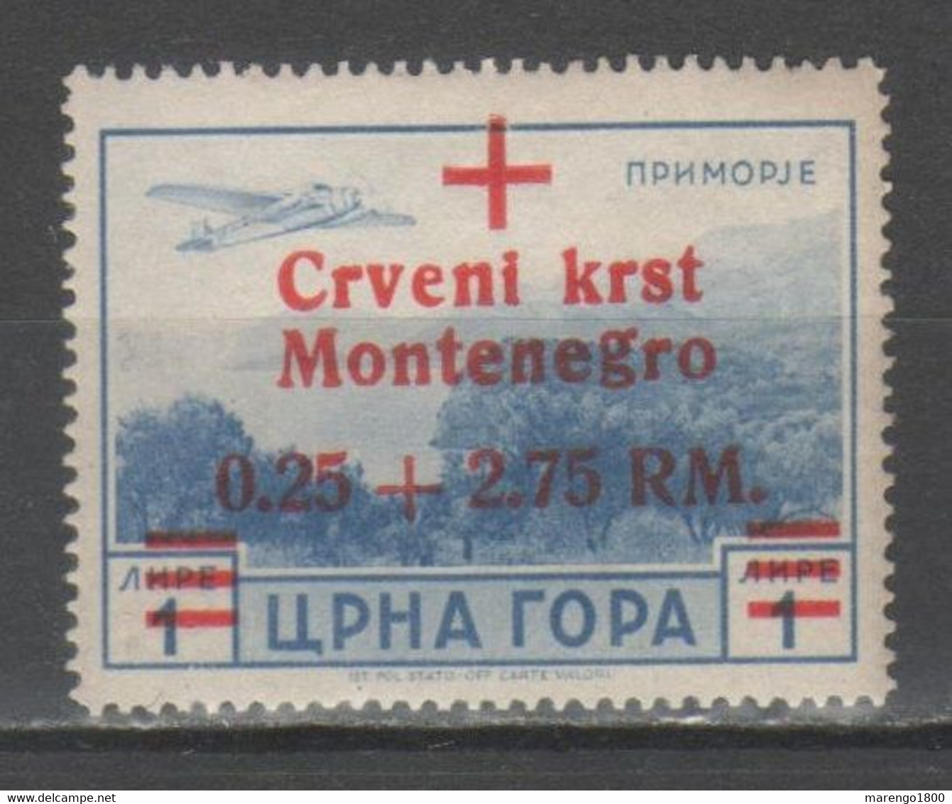 Montenegro - Occupazione Tedesca - Croce Rossa P.a. 0,25+2,75 Rm. **            (g7611) - German Occ.: Montenegro