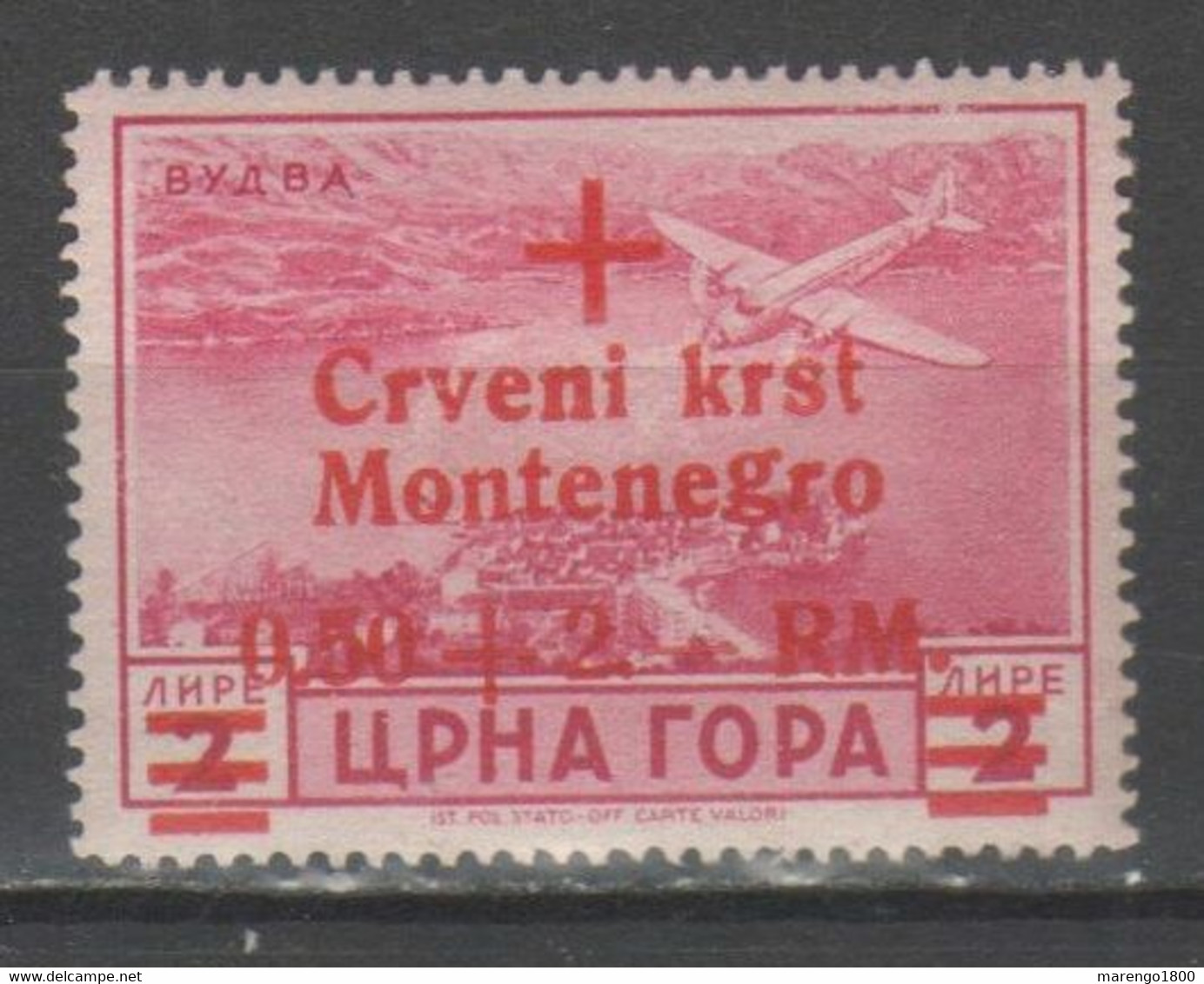 Montenegro - Occupazione Tedesca - Croce Rossa P.a. 0,50+2 Rm. **            (g7612) - Occ. Allemande: Montenegro