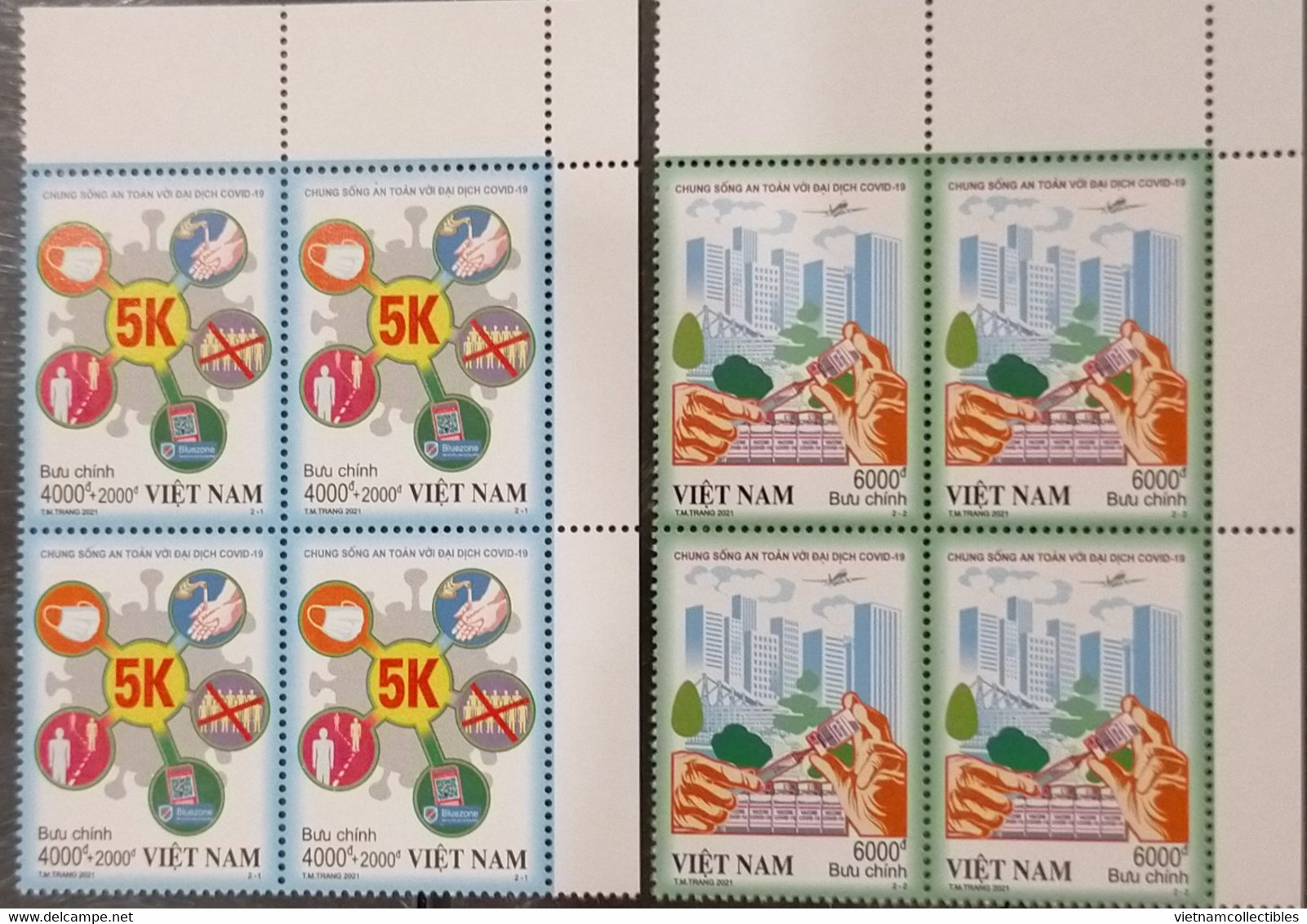 Blocks 4 Of Vietnam Viet Nam MNH Perf Stamps 2021 : LIVING SAFELY WITH COVID-19 PANDEMIC / VACCINATION - Vietnam