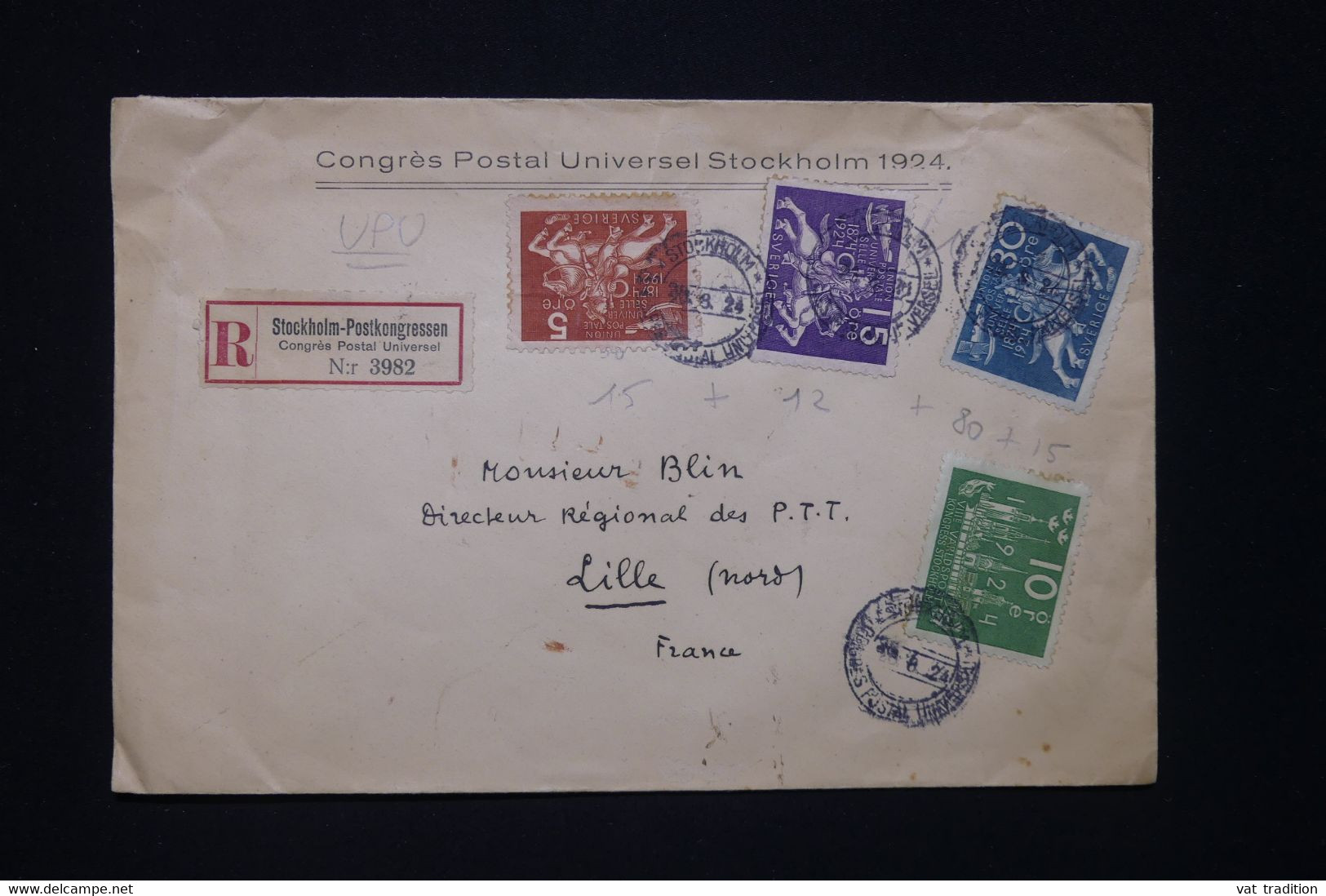 SUÈDE -  Enveloppe Du Congrès De L'UPU En Recommandé De Stockholm Pour La France En 1924 - L 96652 - Storia Postale