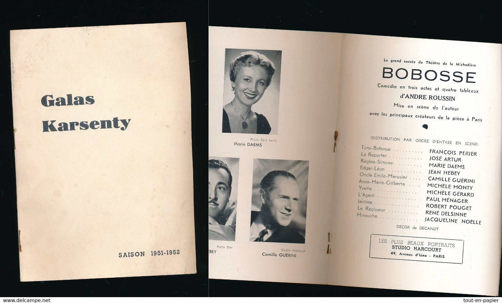 1951-1952 - Galas Karsenty- Bobosse - F; Perier  M. Daems J Hebey C. Guerini - Programs