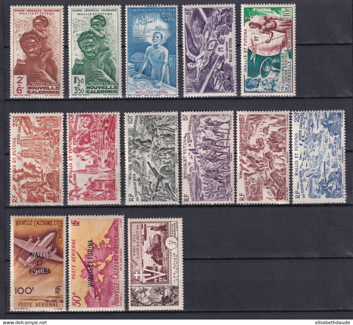 WALLIS ET FUTUNA - 1942/1954 - POSTE AERIENNE COMPLETE - YVERT N°1/14 * MLH - COTE = 68 EUR - Unused Stamps