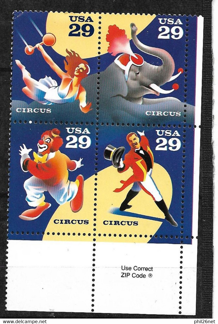 U.S.A .   Bloc N° 2145 à  2148 Cirque   Neufs  * *    B/TB  = MNH F/VF  Voir Scans   - Circus