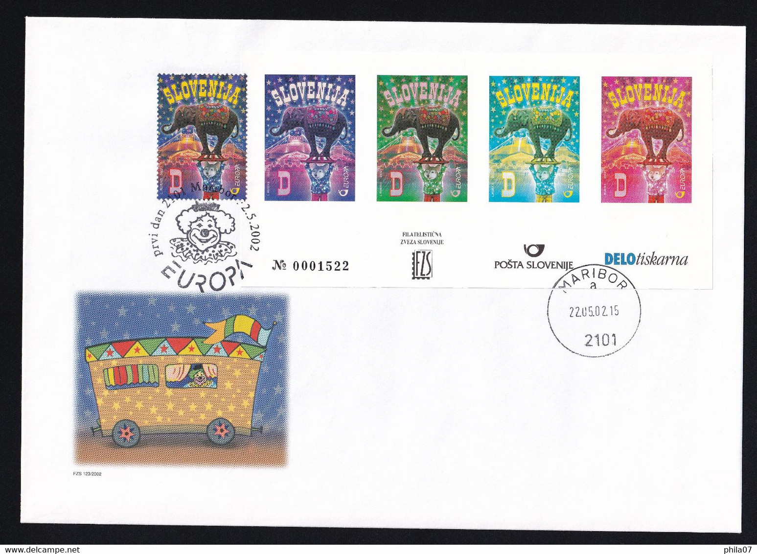 Slovenia 2002 - Mi.No. 403, FDC And Essey, 'Europe: Circus' - Slovénie