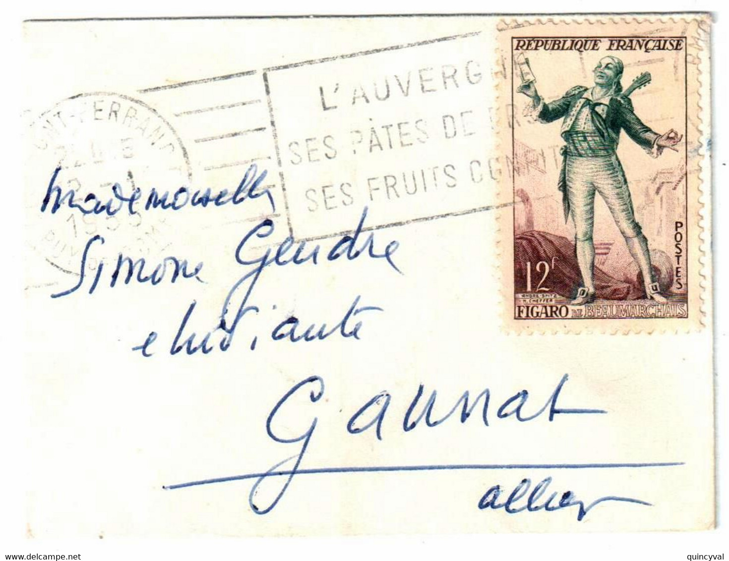 CLERMONT FERRAND Carte De Visite Mignonnette 12 F Figaro Yv 957 Ob Mécanique 1955 - Briefe U. Dokumente