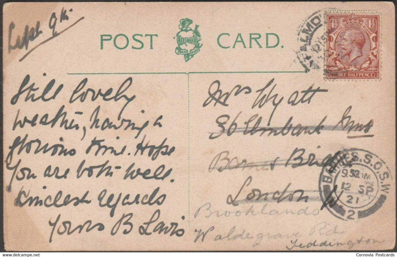 Fishermen's Quarter, St Ives, Cornwall, 1921 - Hartmann Postcard - St.Ives
