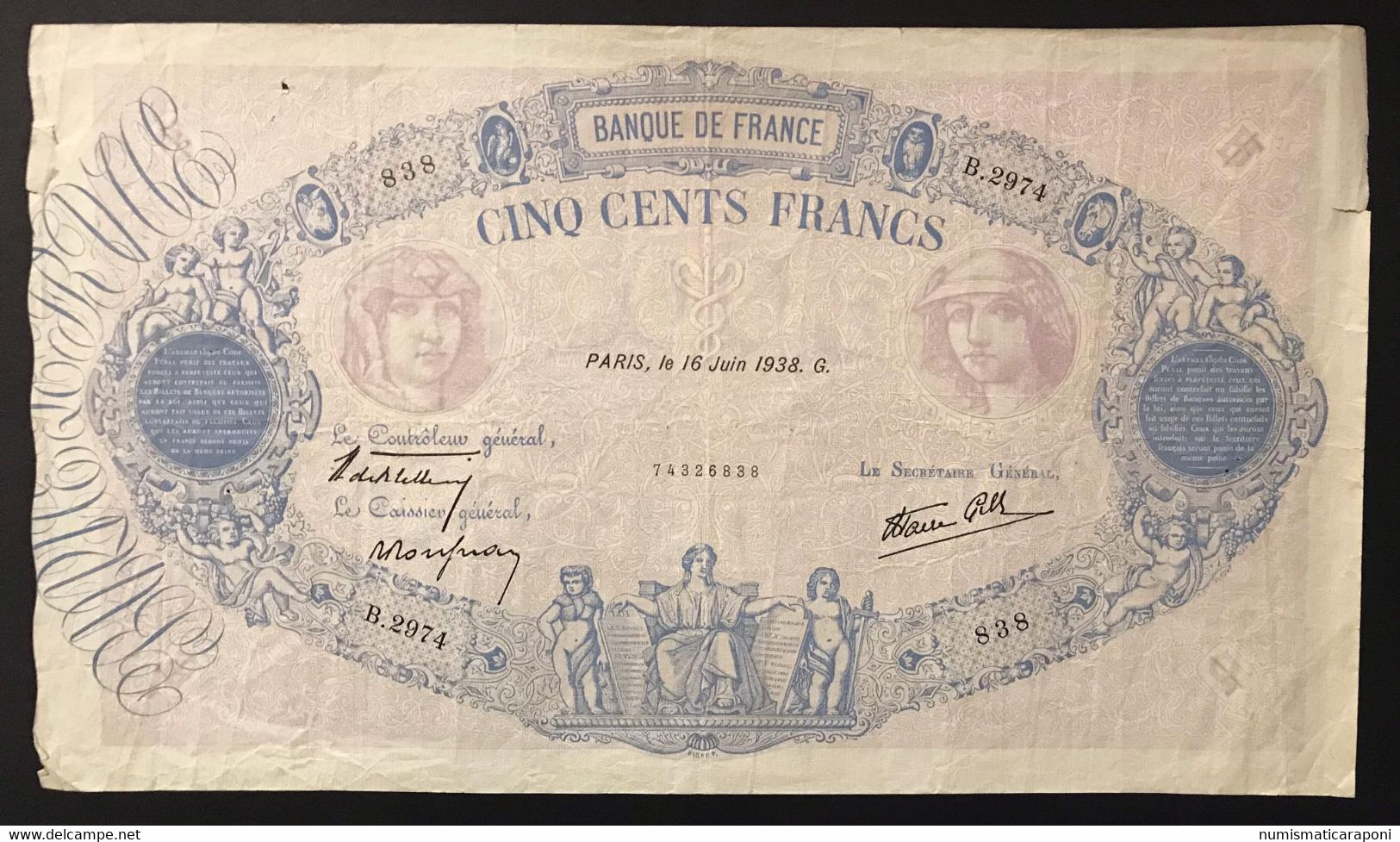 FRANCIA France 500 FRANCS 1938 LOTTO 3490 - 500 F 1888-1940 ''Bleu Et Rose''