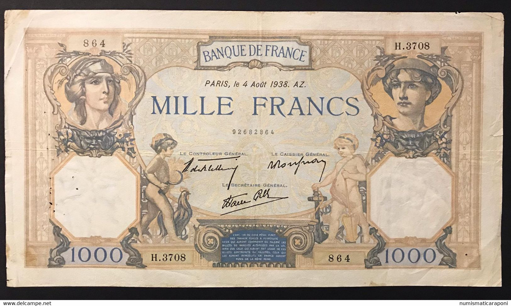 FRANCIA France 1000 FRANCS 1938 LOTTO 3492 - 1 000 F 1927-1940 ''Cérès Et Mercure''