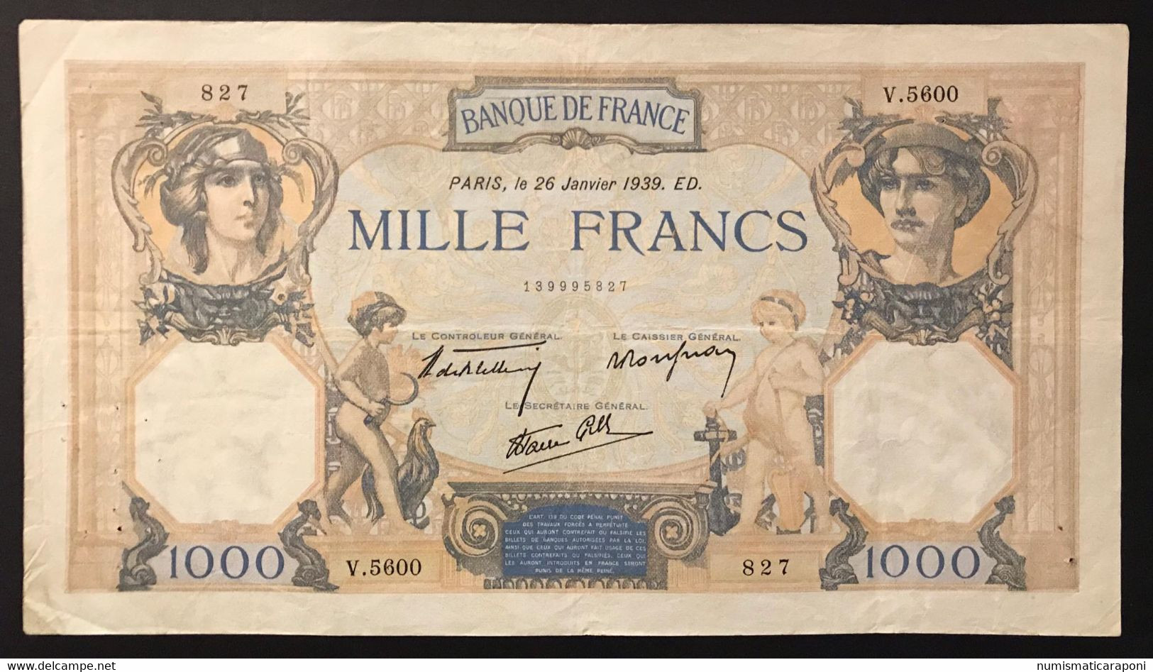 FRANCIA France 1000 FRANCS 1939 LOTTO 3493 - 1 000 F 1927-1940 ''Cérès Et Mercure''