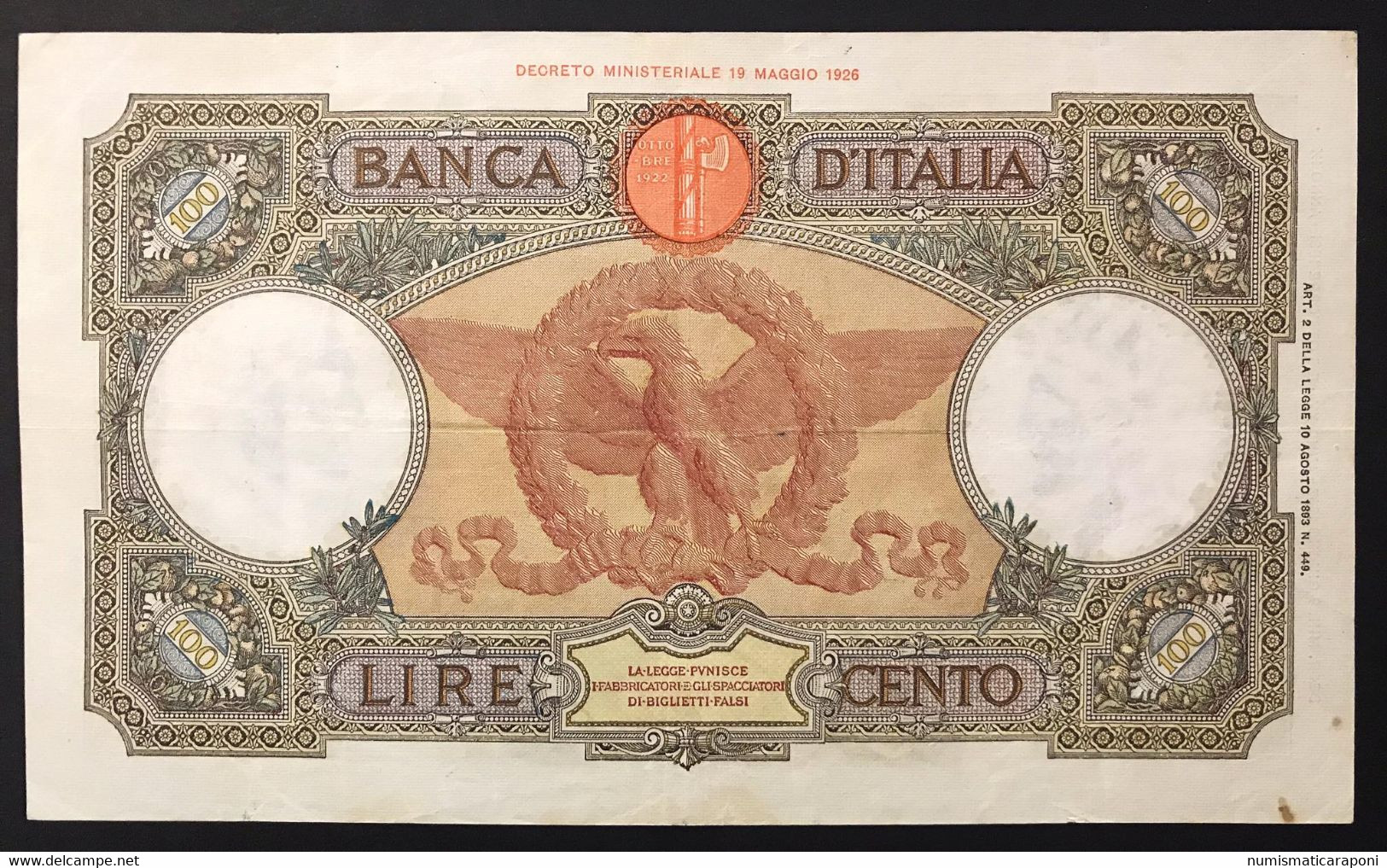 100 Lire Roma Guerriera Fascio Roma 09 06 1937 BEL BIGLIETTO Naturale LOTTO 3494 - 100 Lire
