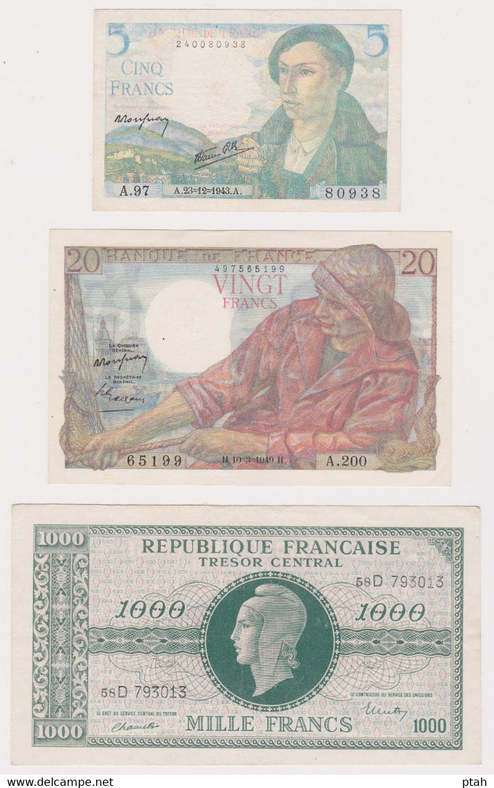 FRANCE, Lot Of 9 Banknotes 1943-1998 - Other & Unclassified