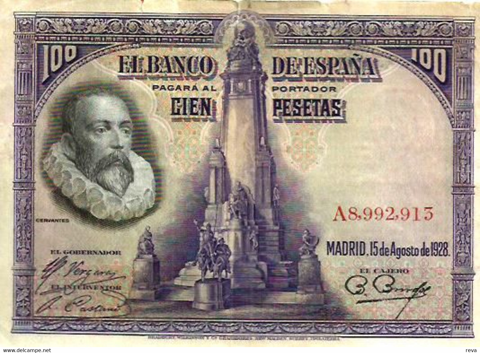 SPAIN 100 PESETAS MAN FRONT MEN BACK DATED 15-08-1928 F+ P76 READ DESCRIPTION !! - 100 Pesetas