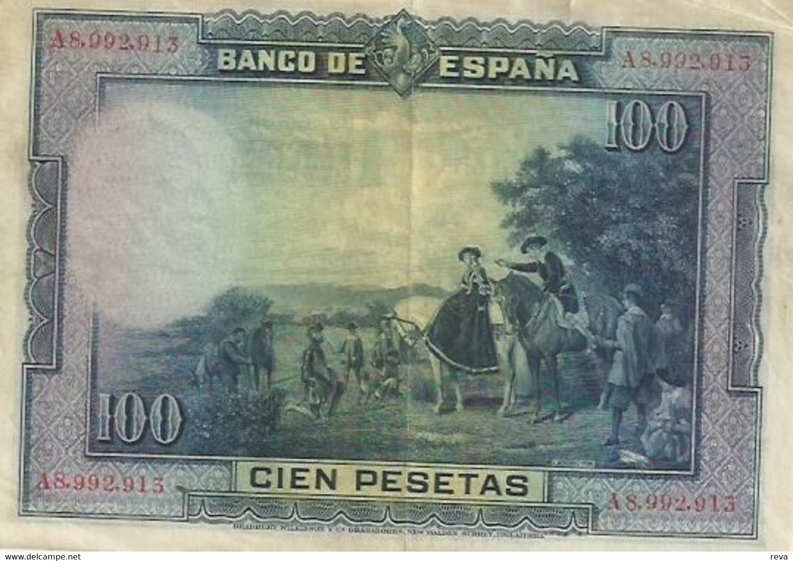 SPAIN 100 PESETAS MAN FRONT MEN BACK DATED 15-08-1928 F+ P76 READ DESCRIPTION !! - 100 Peseten