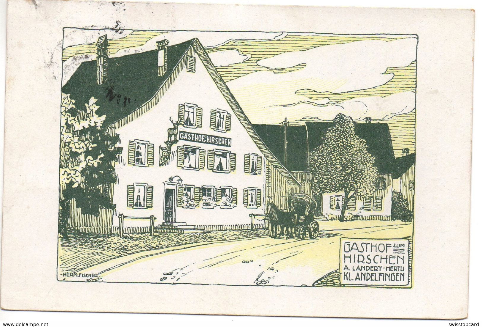 LITHO KL. ANDELFINGEN Gasthof Zum Hirschen Pferde-Kutsche - Andelfingen