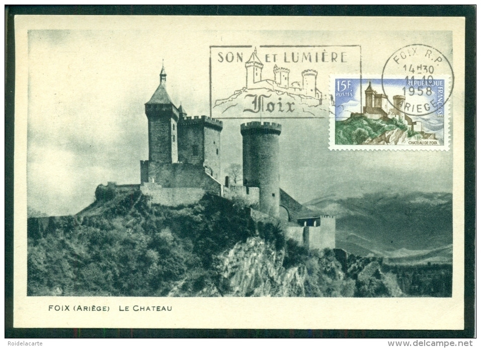 CM-Carte Maximum Card # France-1958 # Tourisme # Architecture # Monument # Château,Schloß,castle Foix  #obl. Flamme Foix - 1950-1959