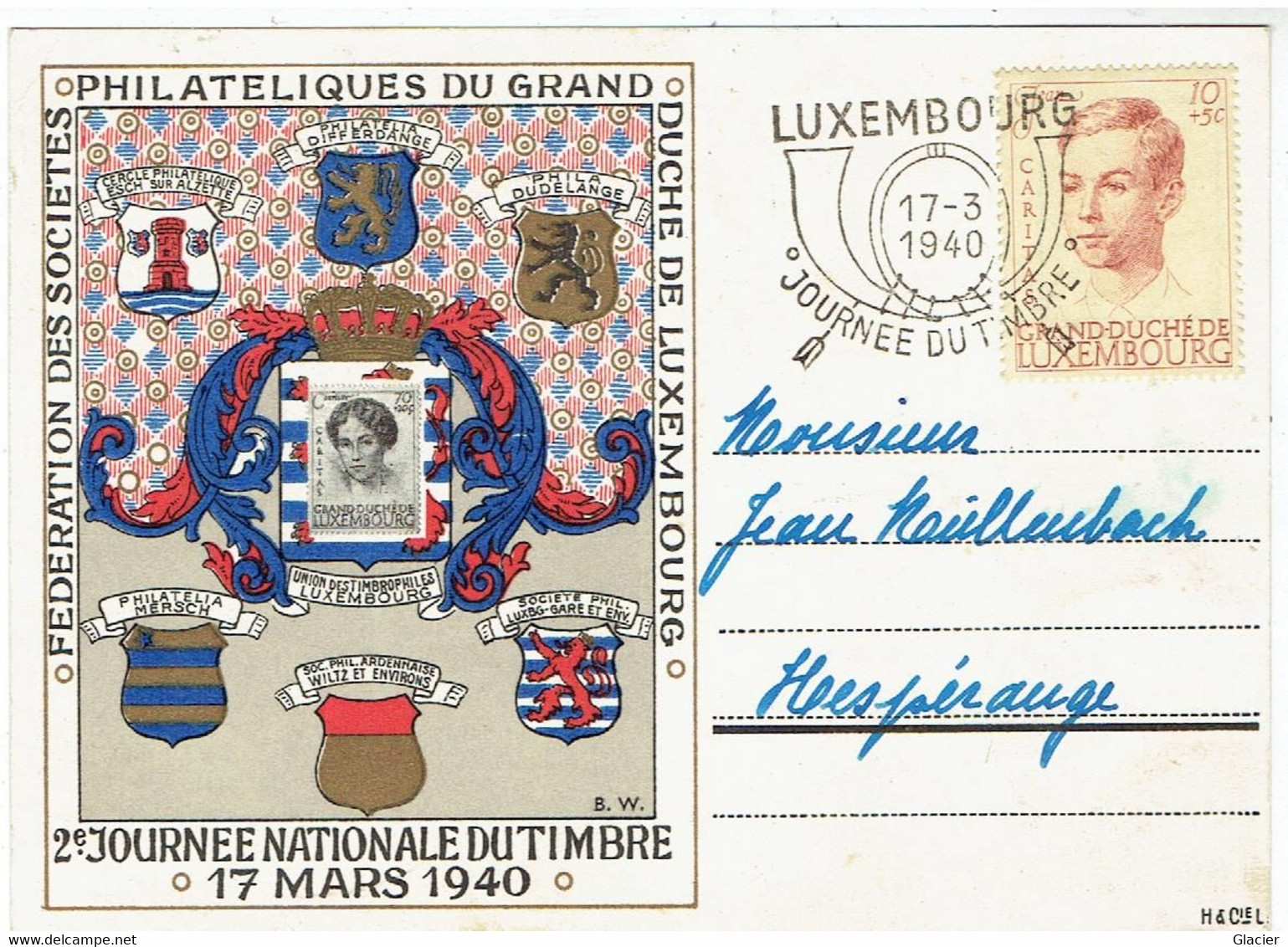 Luxembourg, 2 Journée Nationale Du Timbre 1940 - Herdenkingskaarten