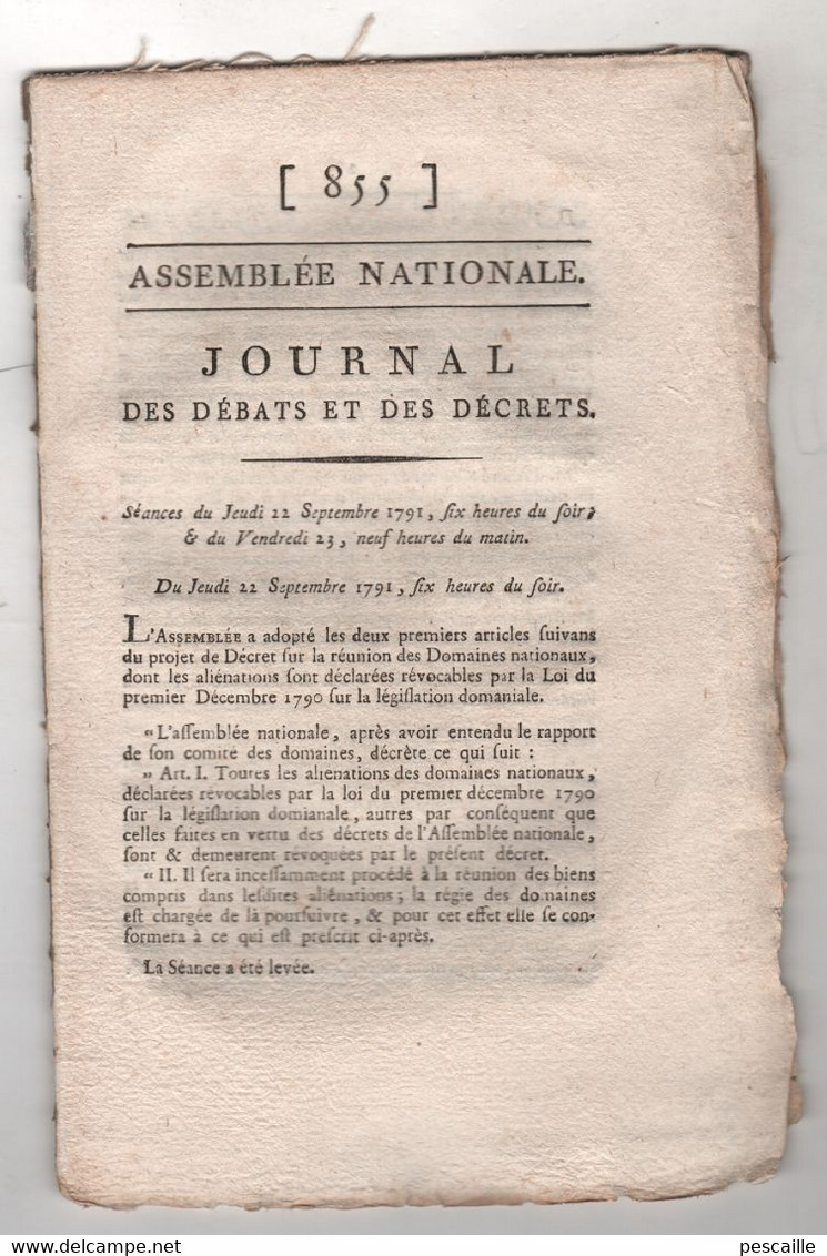 REVOLUTION FRANCAISE JOURNAL DES DEBATS 22 09 1791 - AVIGNON - REFUS DE CONSTITUTION - ARLES - COLONIES BARNAVE - JAUGE - Periódicos - Antes 1800