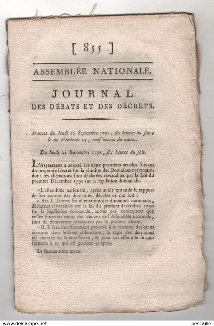 REVOLUTION FRANCAISE JOURNAL DES DEBATS 22 09 1791 - AVIGNON - REFUS DE CONSTITUTION - ARLES - COLONIES BARNAVE - JAUGE - Zeitungen - Vor 1800