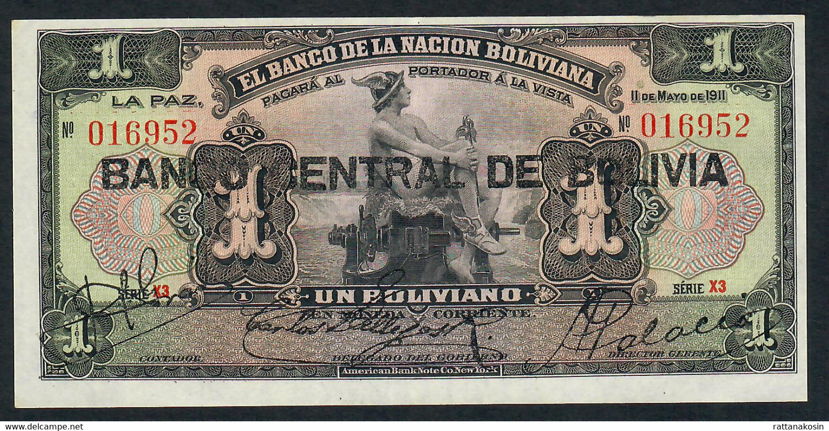 BOLIVIA P112c 1 BOLIVIANO 11.5.1911   AU-UNC. - Bolivien