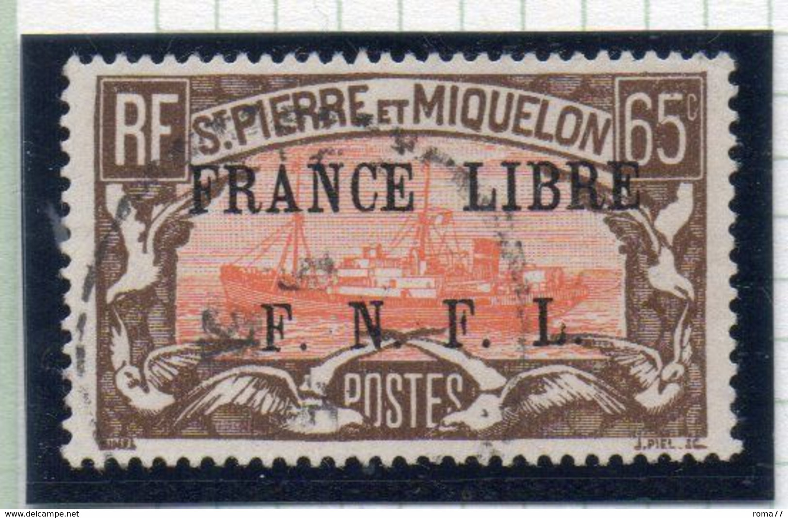 37CRT267 - ST PIERRE ET MIQUELON 1941 ,  Yvert N. 240 Usato. SPST Nera - Used Stamps