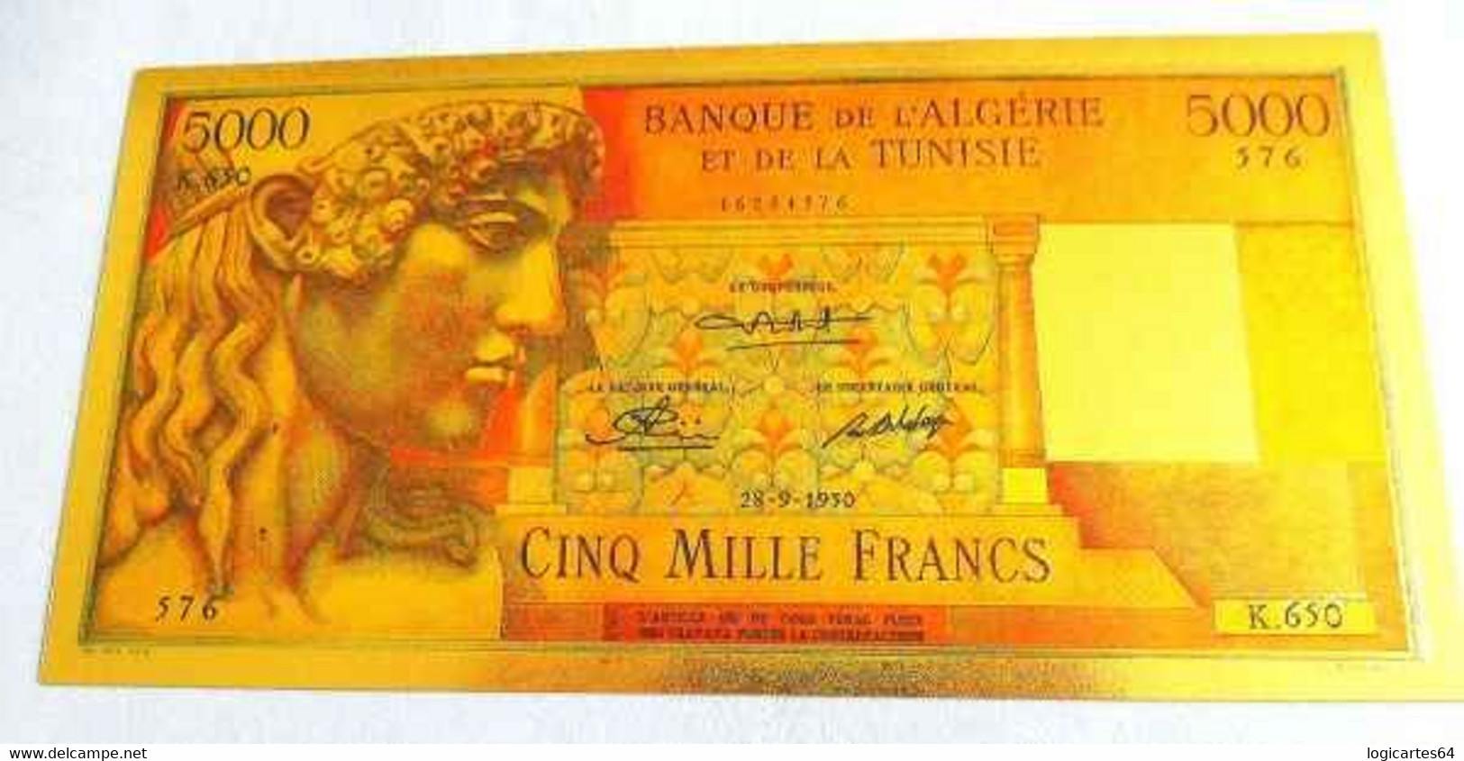 ★ ALGERIE : BILLET POLYMER " OR " AVEC COULEURS DU 5000 FRANCS ANNEES 1950 ★ - Algérie