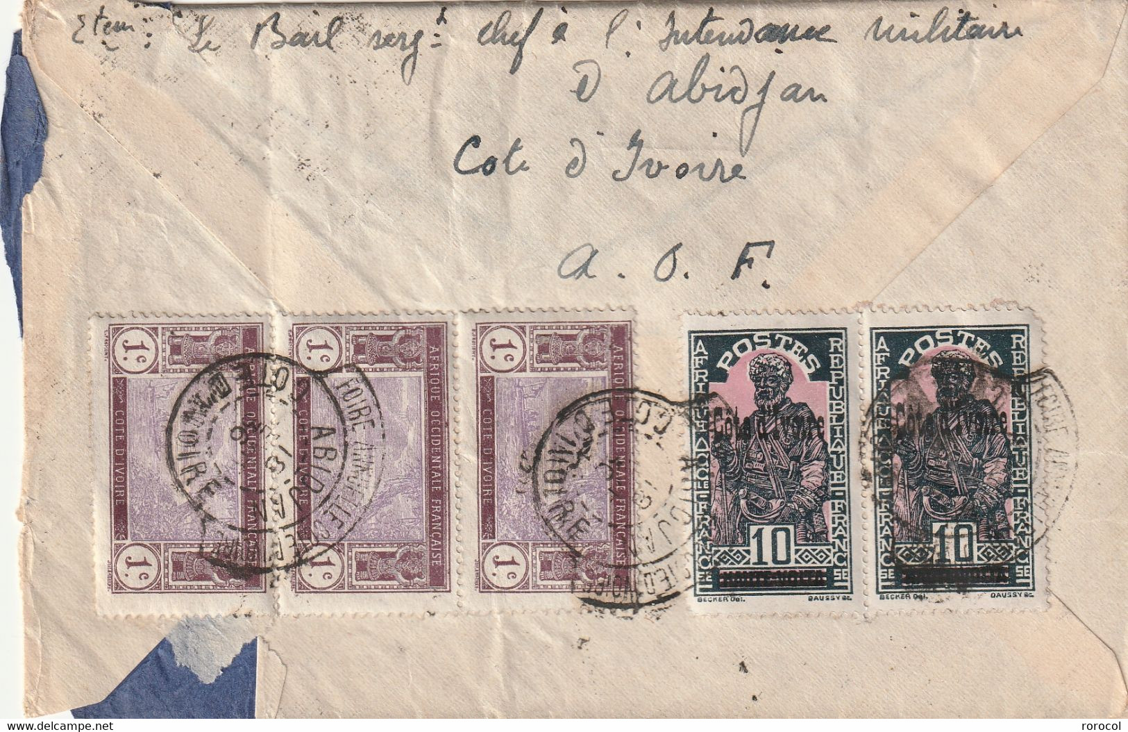 COTE D'IVOIRE LETTRE 1936 CACHET FOIRE ANNUELLE ABIDJEAN DECHIRURES - Brieven En Documenten