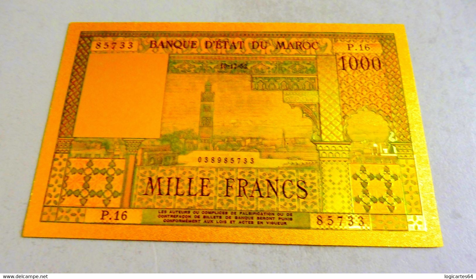 ★ MAROC : BILLET POLYMER " OR " AVEC COULEURS DU 1000 FRANCS ANNEES 1950 ★ - Marokko